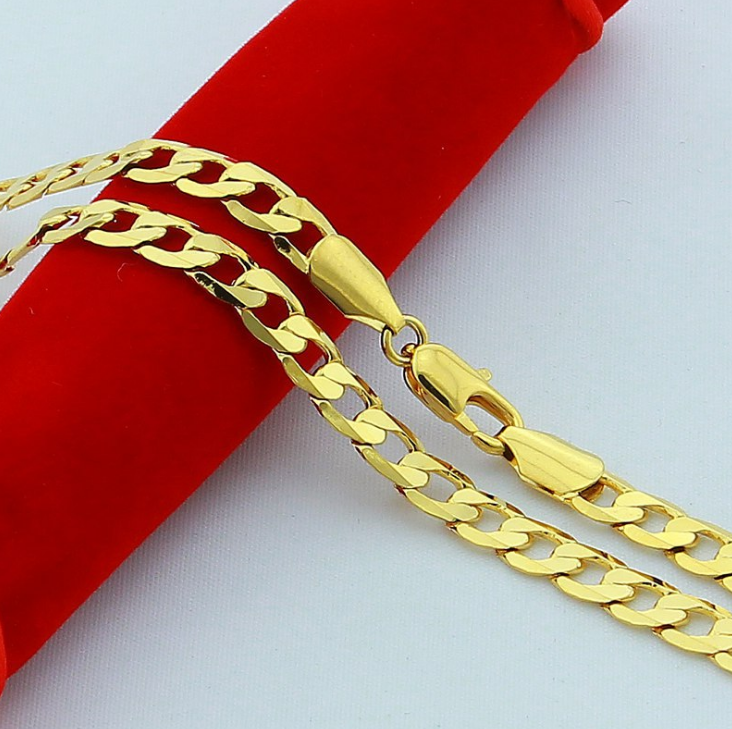 brass alloy 24K GOLD plated men cuban curb link gold chain necklace jewelry