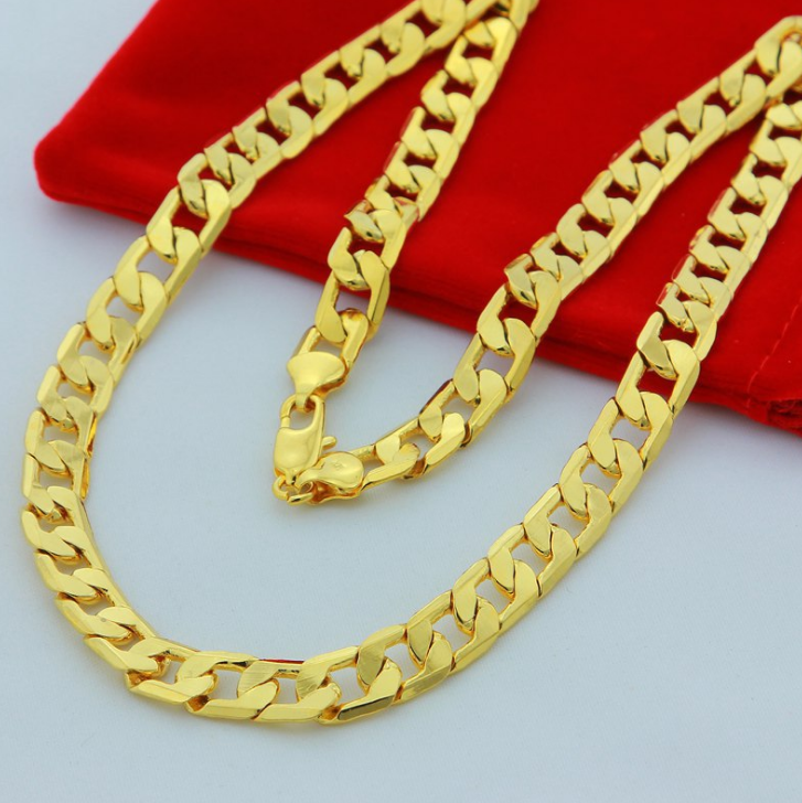 brass alloy 24K GOLD plated men cuban curb link gold chain necklace jewelry