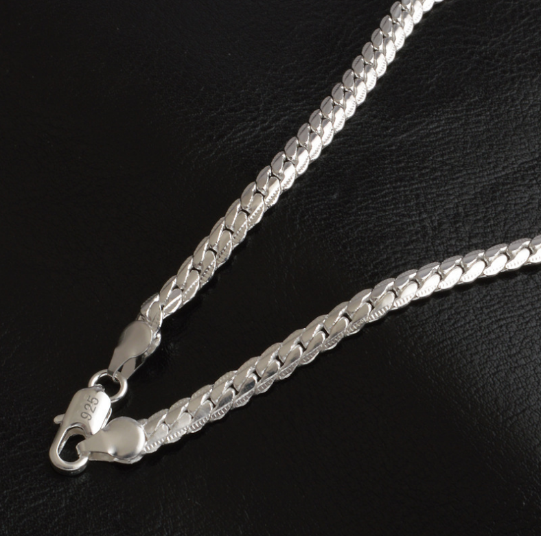 width 5MM brass alloy length 20 inches 925 STERLING SILVER plating men TRIANGLE SNAKE chain necklace