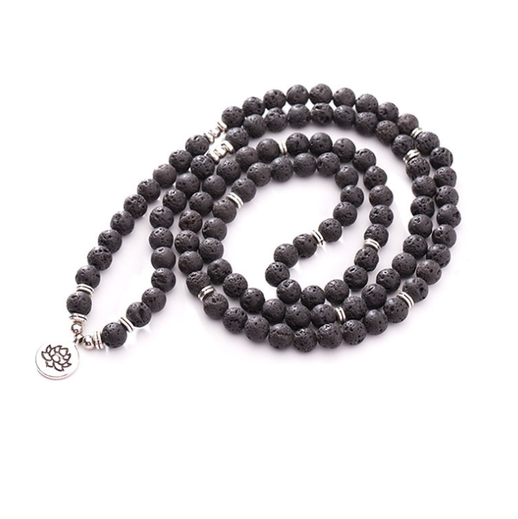 wholesale handmade natural black lava stone beads mala 108 bracelet yoga jewelry