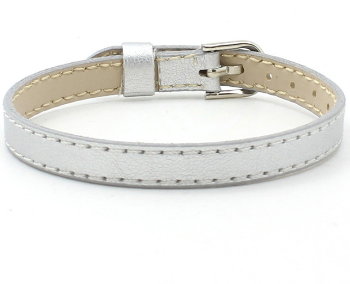 Pure color 8mm wide pu leather braid diy slide charm bracelet for women