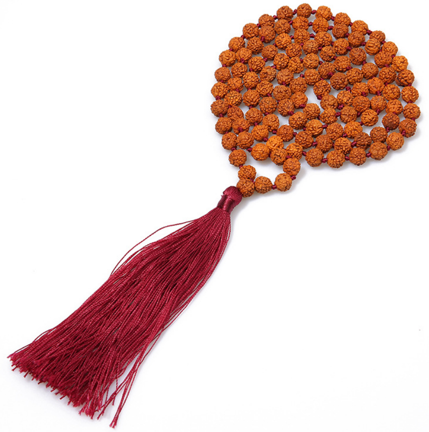 mens high end handmade 108 prayer pure buddhist rudraksha mala beads necklace with tassel pendant