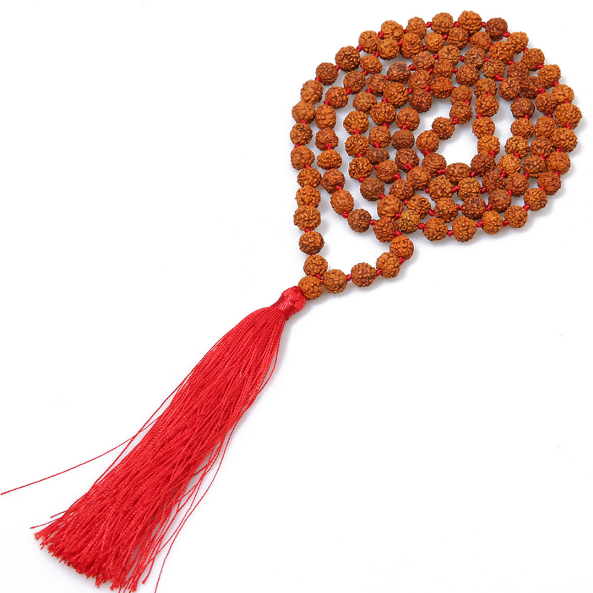 mens high end handmade 108 prayer pure buddhist rudraksha mala beads necklace with tassel pendant