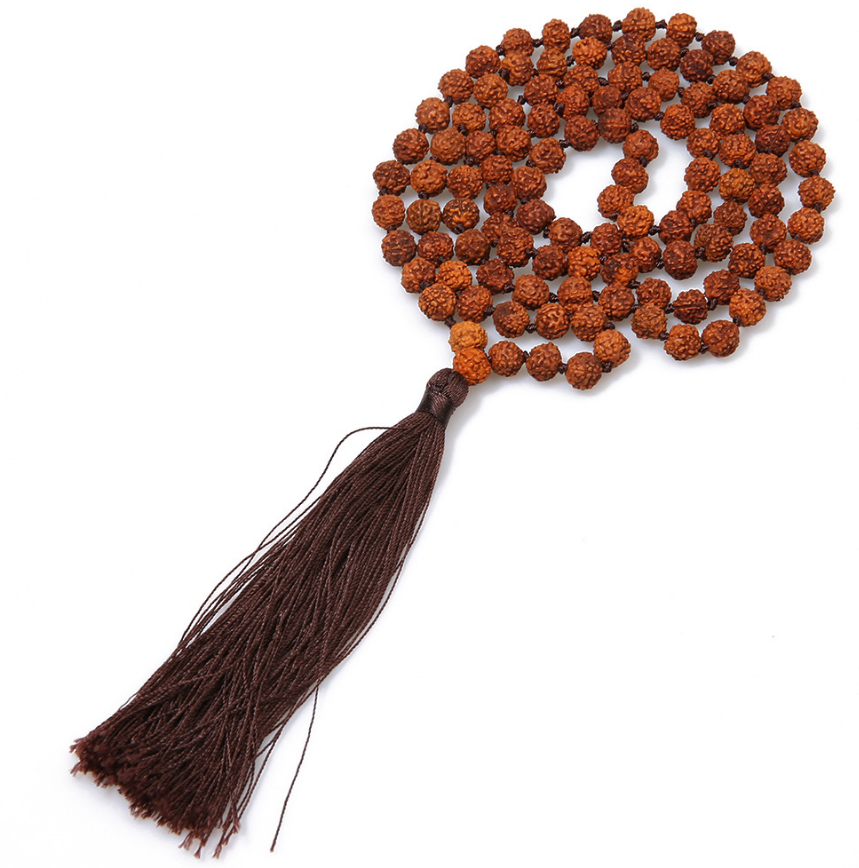 mens high end handmade 108 prayer pure buddhist rudraksha mala beads necklace with tassel pendant