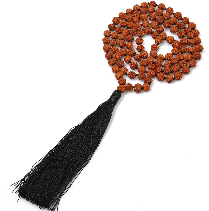 mens high end handmade 108 prayer pure buddhist rudraksha mala beads necklace with tassel pendant