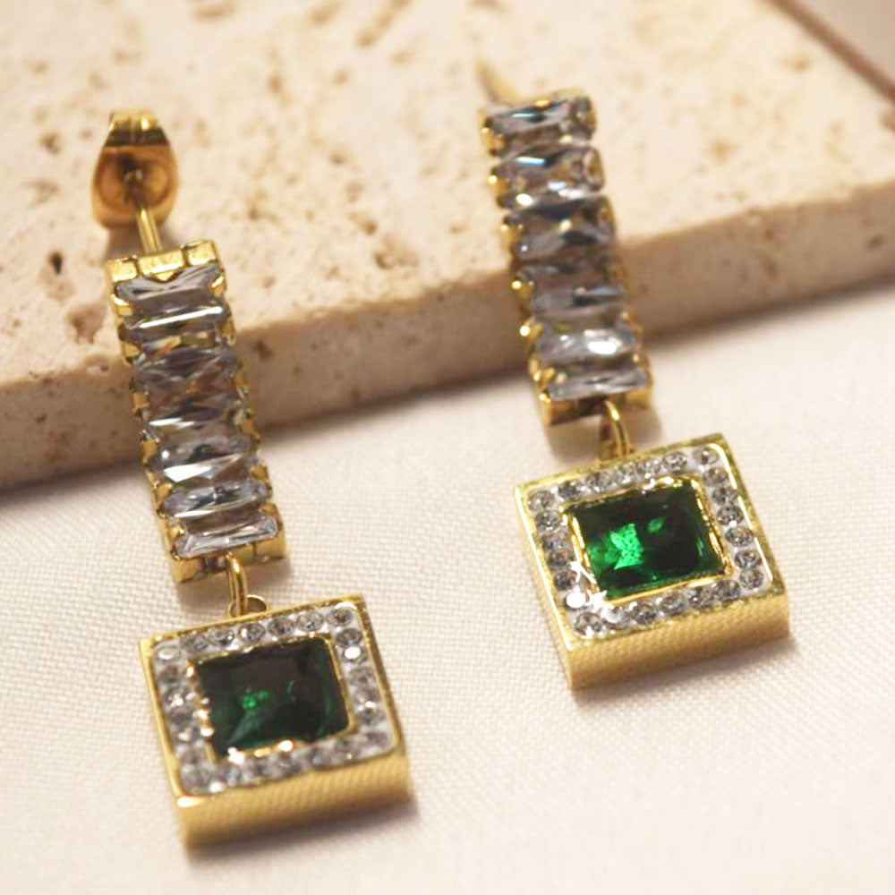 wholesale stainless steel gold plated zircon chain butterfly square dangle tassel style earring women manufacturer supplier