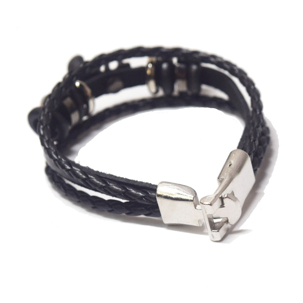 custom alloy and pu leather 21cm 1.5cm wide goth gun charm 3 layers leather bracelet men bracelet homme supplier