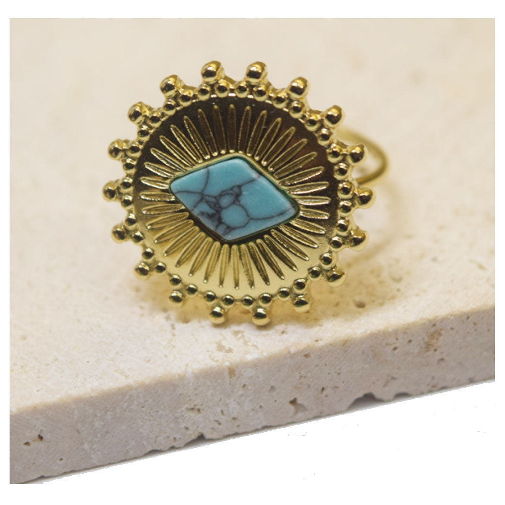 bulk waterproof chic eternity stainless steel gemstone paved turquoise 14k gold plated finger ring jewelry open cuff rings