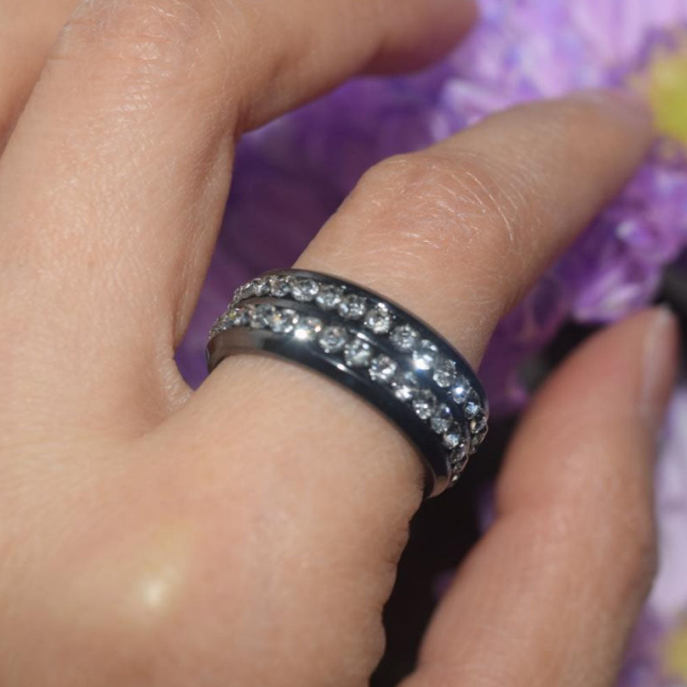 wholesale stainless steel rectangle zircon beads bezel paving inlay finger ring jewelry fashion accessories China supplier