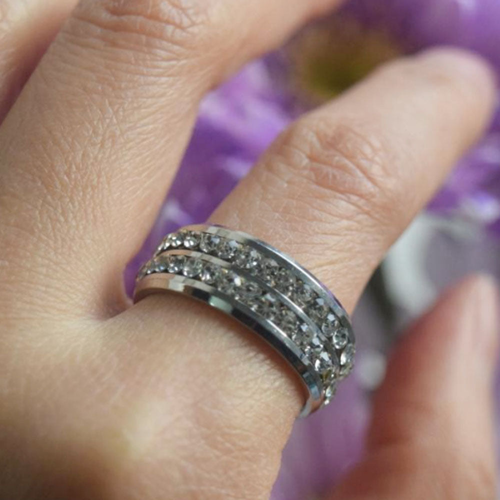 wholesale stainless steel rectangle zircon beads bezel paving inlay finger ring jewelry fashion accessories China supplier