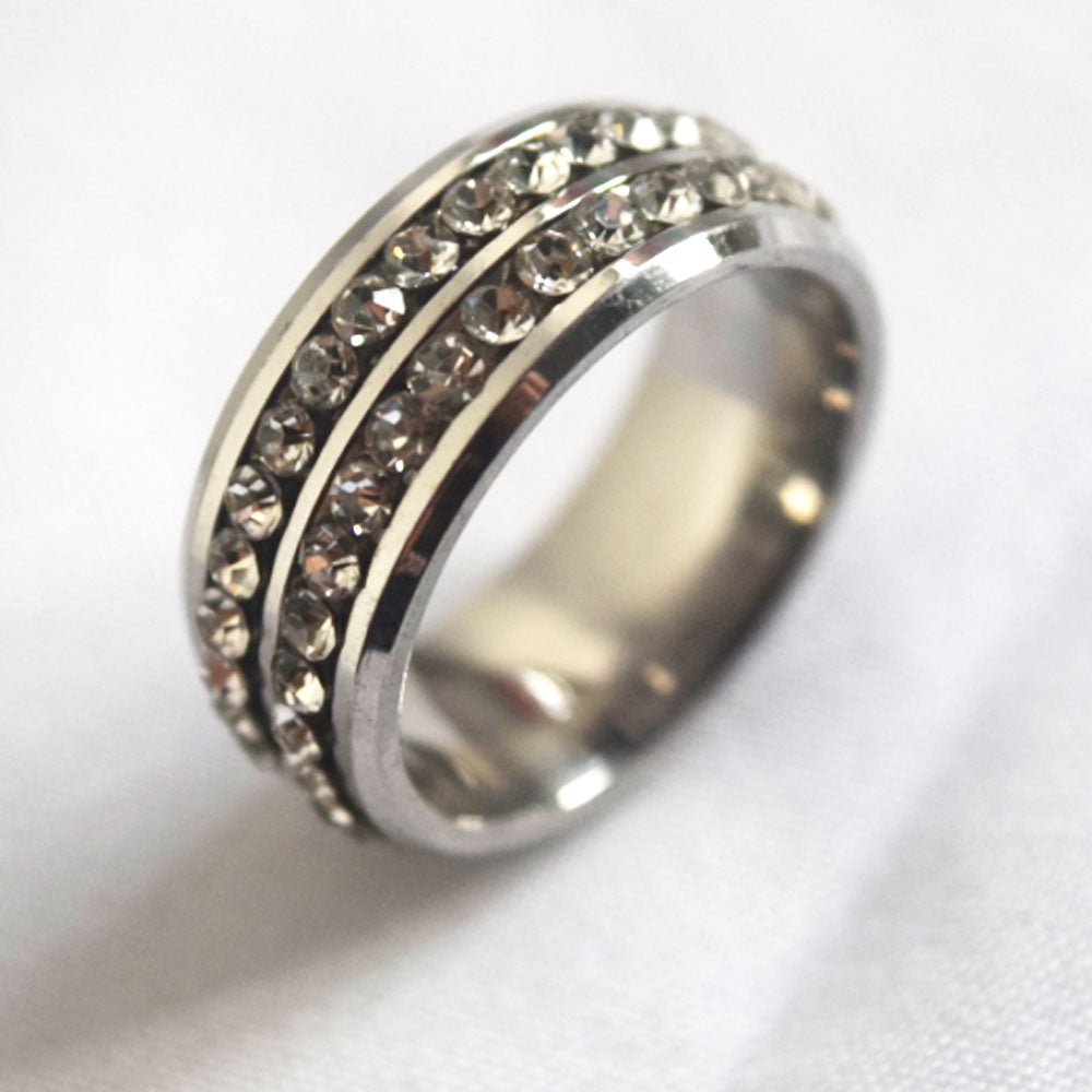 wholesale stainless steel rectangle zircon beads bezel paving inlay finger ring jewelry fashion accessories China supplier