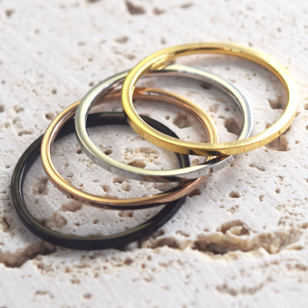 wholesale narrow 1mm wide women men wedding black silver gold rose gold stainless steel stack rings jewelry fashion accessories