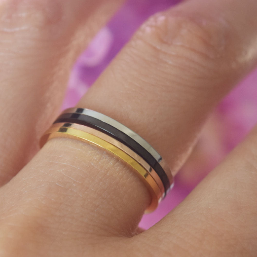 wholesale narrow 1mm wide women men wedding black silver gold rose gold stainless steel stack rings jewelry fashion accessories