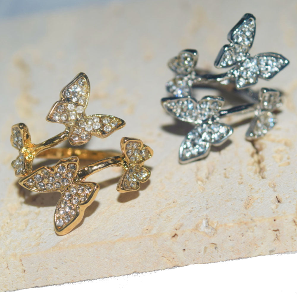 Trendy Fashion Party Open Rings Jewelry Silver Rose Gold Diamond Cuff Ring Adjustable Butterfly Ring china manufacturer supplier