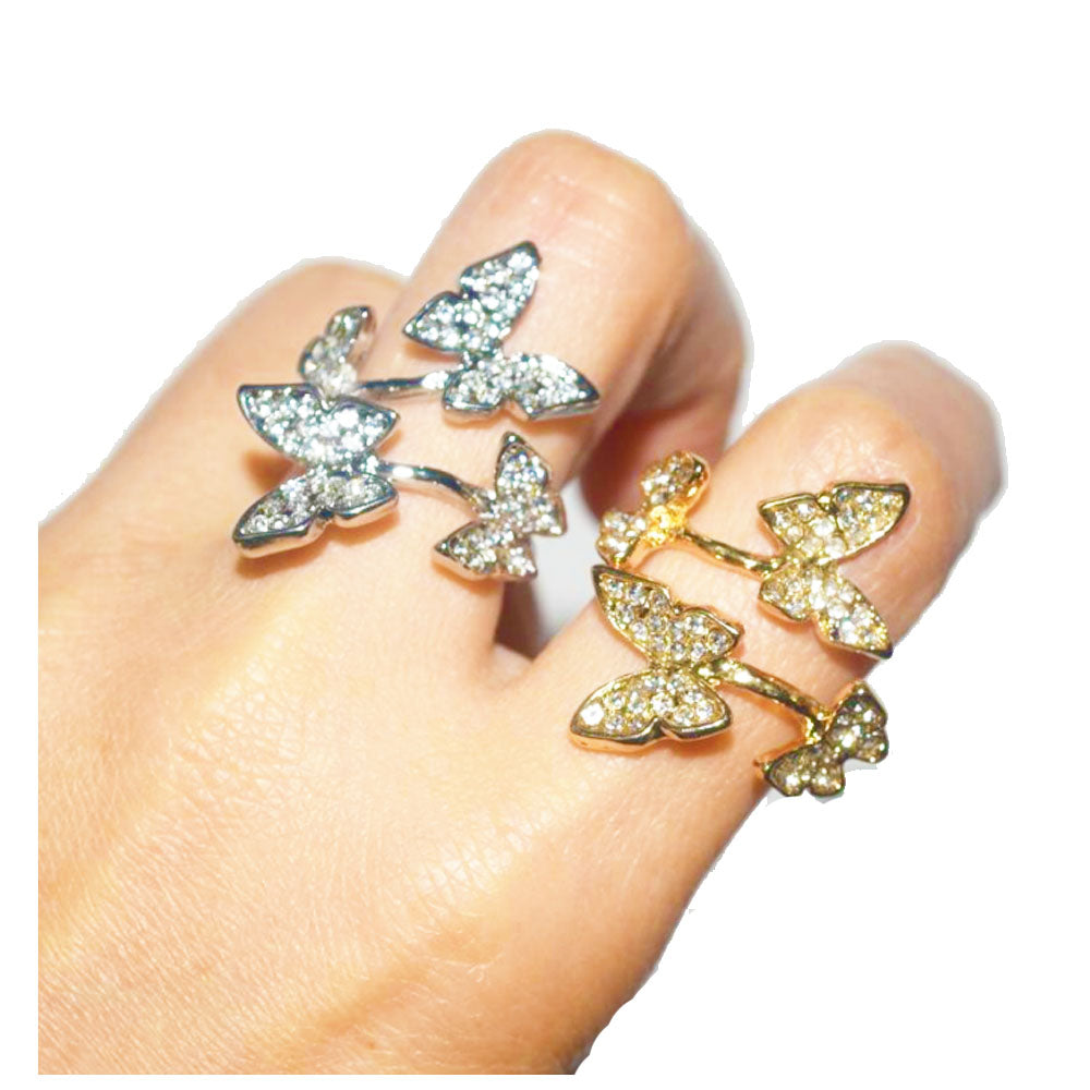 Trendy Fashion Party Open Rings Jewelry Silver Rose Gold Diamond Cuff Ring Adjustable Butterfly Ring china manufacturer supplier
