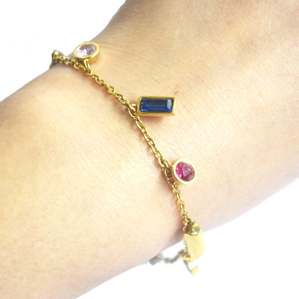 fashion trendy stainless steel gold plated zircon beads charm pendant tassel bracelet party wedding bracelets supplier