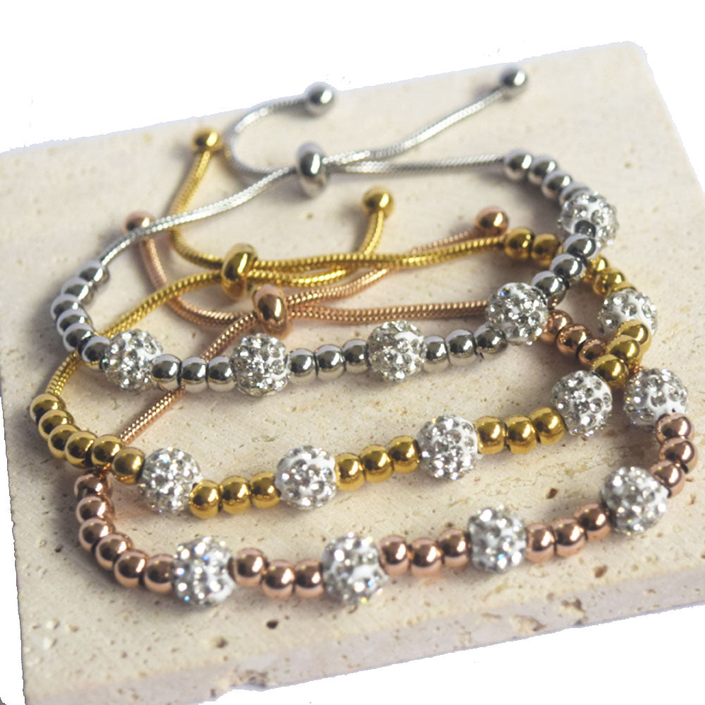 wholesale fashion new design stainless steel beads zircon diamond ball charm bracelet women jewelry China manufacturer supplier