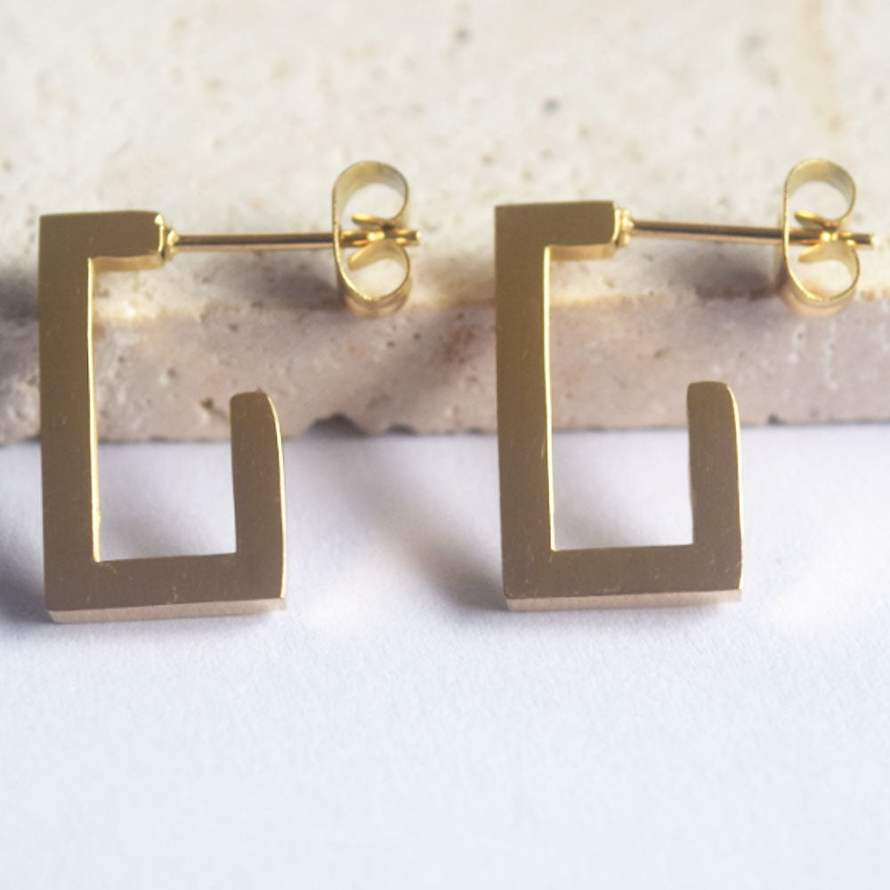 wholesale stainless steel rectangle gold plated earrings jewelry unisex for men women China manufacturer factory supplier