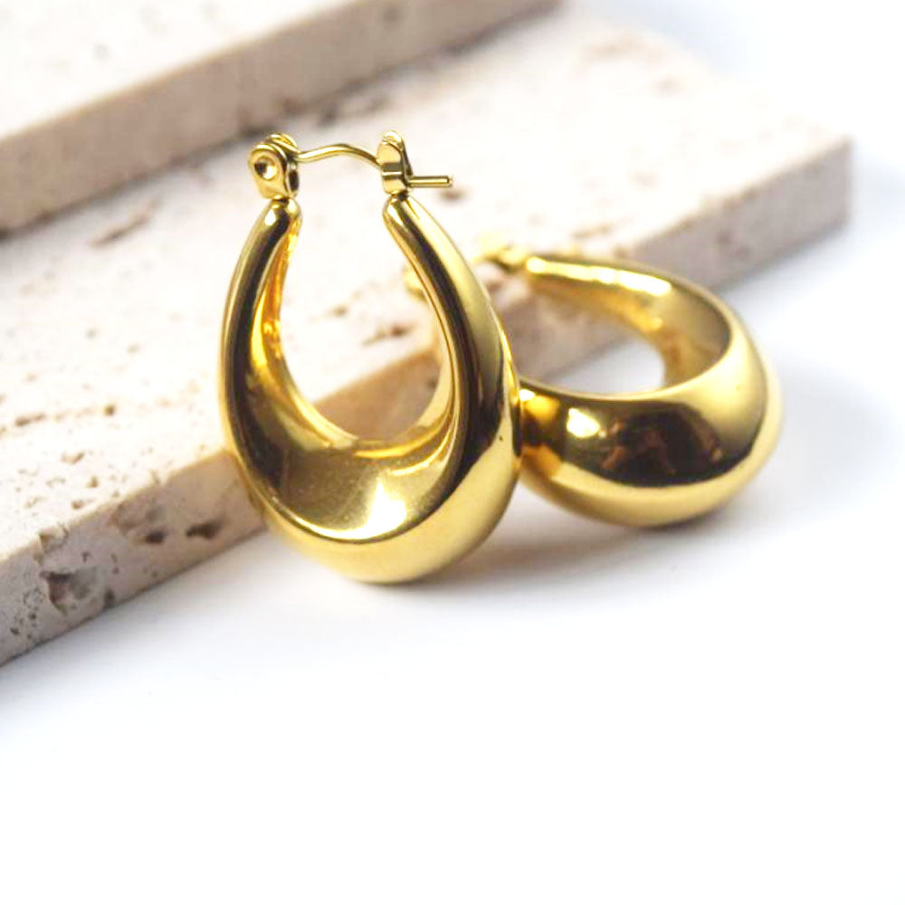 fashion stainless steel pvd 18k gold plated oval hoop pendant earring women statement earrings jewelry