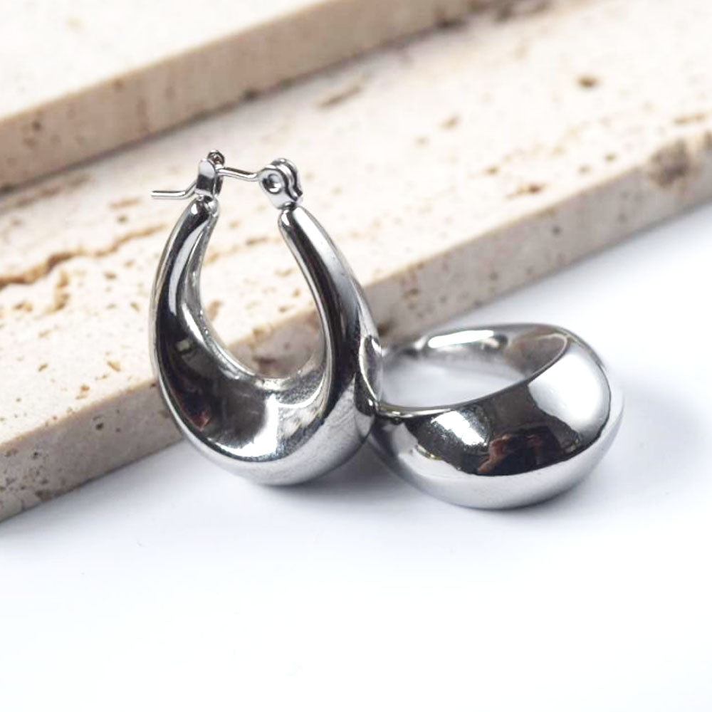fashion stainless steel pvd 18k gold plated oval hoop pendant earring women statement earrings jewelry