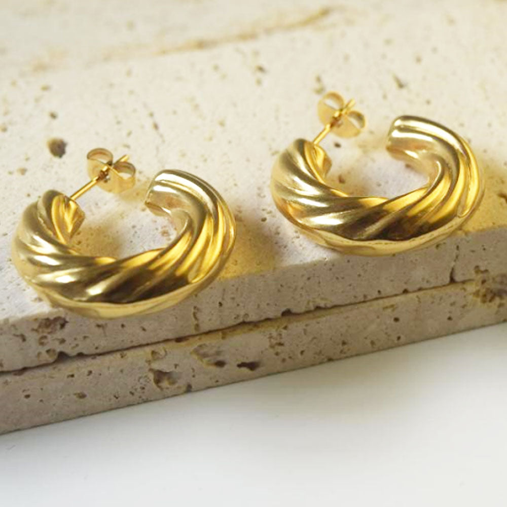 stainless steel 316 gold plated non tarnish waterproof fat chunky twisted c shape hoop earring women earrings jewelrystainless steel 316 gold plated non tarnish waterproof fat chunky twisted c shape hoop earring women earrings jewelry