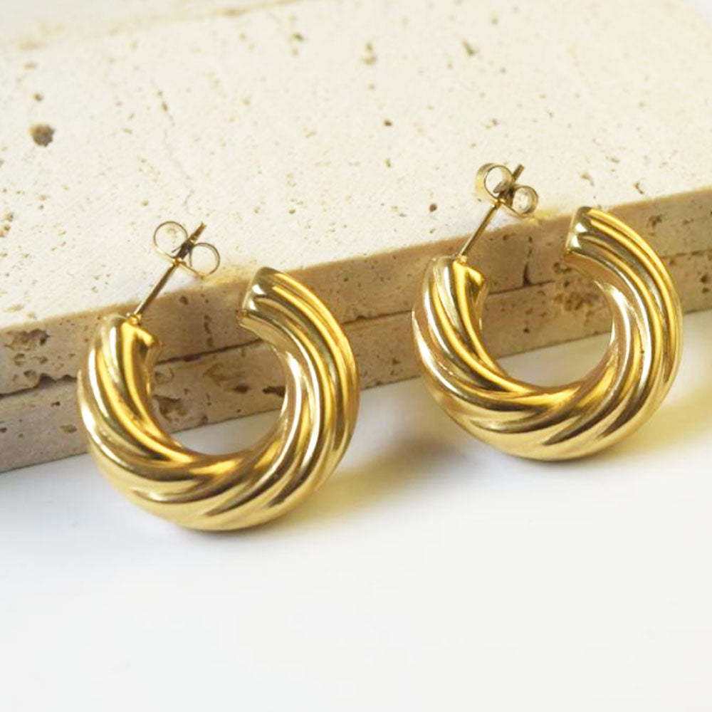 stainless steel 316 gold plated non tarnish waterproof fat chunky twisted c shape hoop earring women earrings jewelrystainless steel 316 gold plated non tarnish waterproof fat chunky twisted c shape hoop earring women earrings jewelry