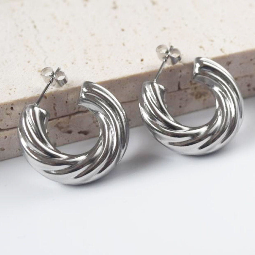 stainless steel 316 gold plated non tarnish waterproof fat chunky twisted c shape hoop earring women earrings jewelrystainless steel 316 gold plated non tarnish waterproof fat chunky twisted c shape hoop earring women earrings jewelry
