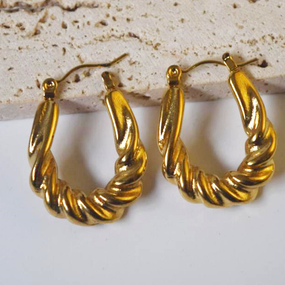 wholesale stainless steel twist hoop huggie earring gold plated earrings jewelry for women China manufacturer factory supplier