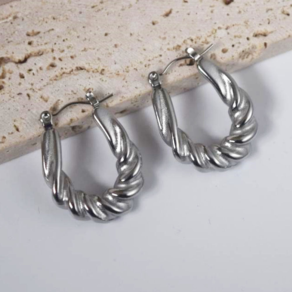 wholesale stainless steel twist hoop huggie earring gold plated earrings jewelry for women China manufacturer factory supplier
