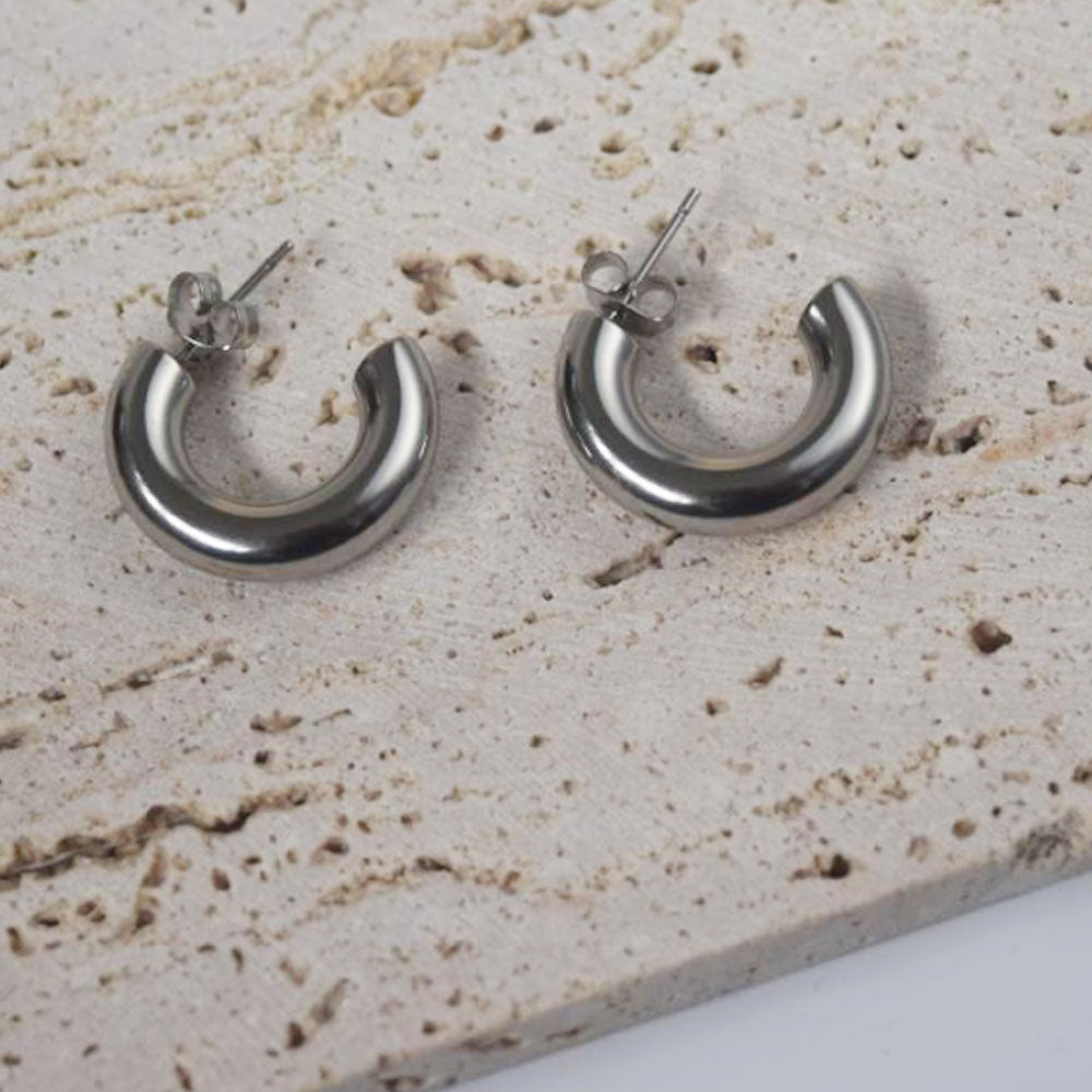 wholesale stainless steel hollow half hoop c earring gold plated earring jewelry for women China manufacturer factory supplier