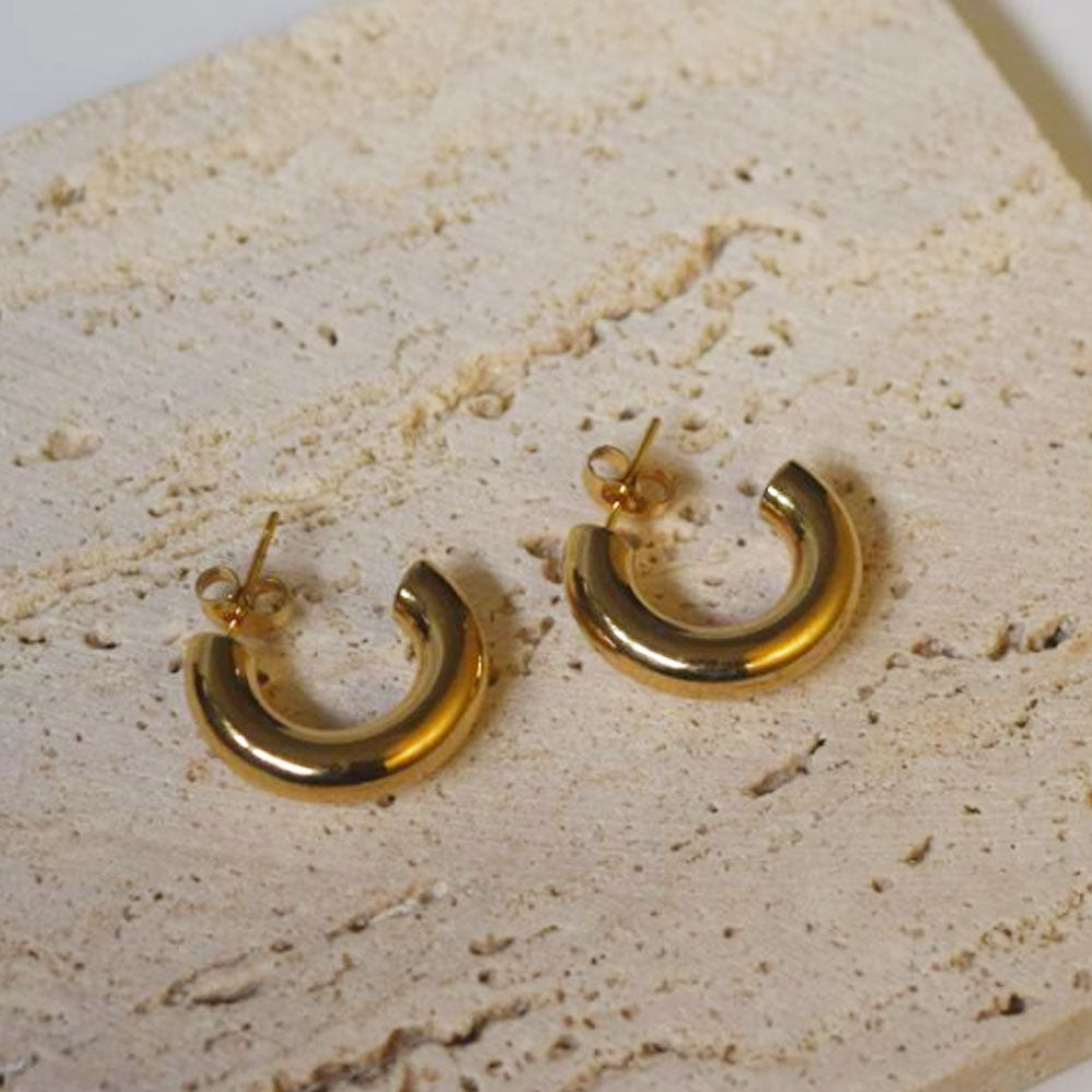 wholesale stainless steel hollow half hoop c earring gold plated earring jewelry for women China manufacturer factory supplier