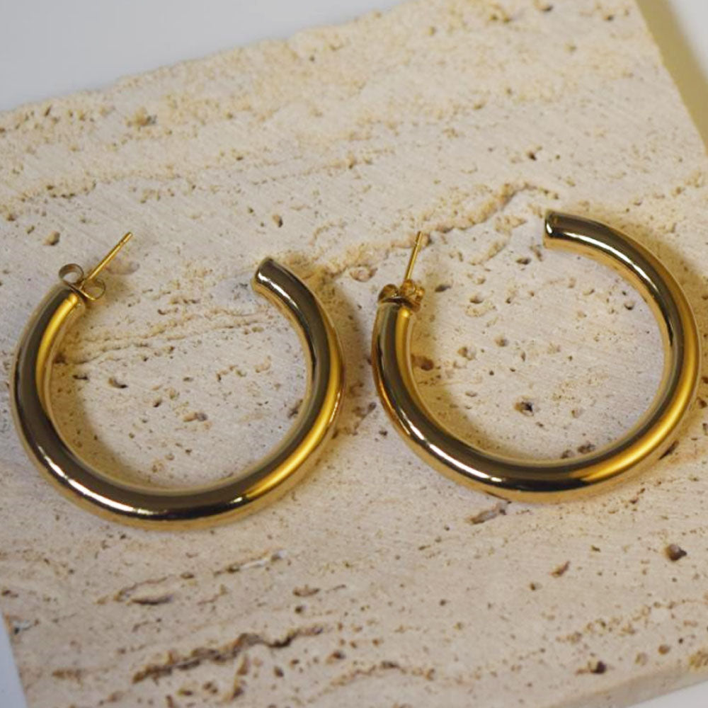 wholesale stainless steel hollow half hoop c earring gold plated earring jewelry for women China manufacturer factory supplier