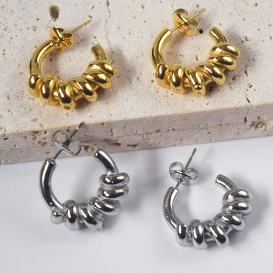 designer non tarwaterproof titanium stainless steel 18k gold plated threader wrapped earring popular brands jewelry women