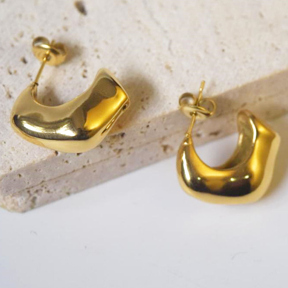 wholesale designer inspired non tarnish waterproof titanium stainless steel 18k gold plated jewelry earrings women