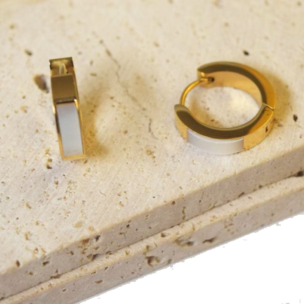 wholesale stainless steel shell inlay half hoop 4x12mm gold earring unisex for women men China manufacturer factory supplier
