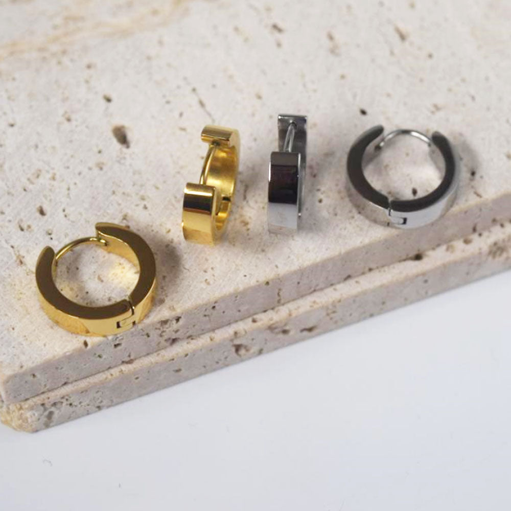 wholesale trendy stainless steel 18k gold 4mm wide flat edge 12mm in inner diameter earring unisex for men and women