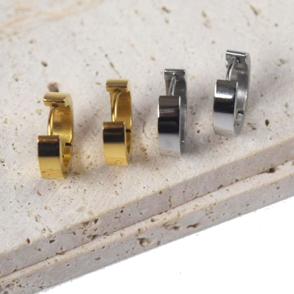 wholesale trendy stainless steel 18k gold 4mm wide flat edge 12mm in inner diameter earring unisex for men and women