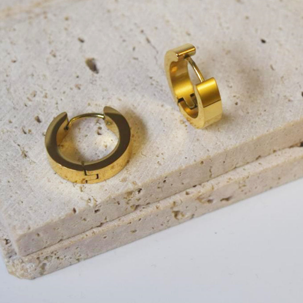 wholesale trendy stainless steel 18k gold 4mm wide flat edge 12mm in inner diameter earring unisex for men and women