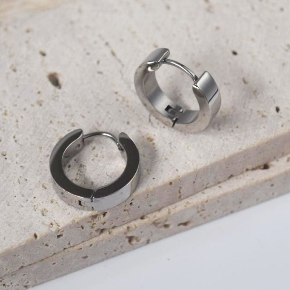 wholesale trendy stainless steel 18k gold 4mm wide flat edge 12mm in inner diameter earring unisex for men and women