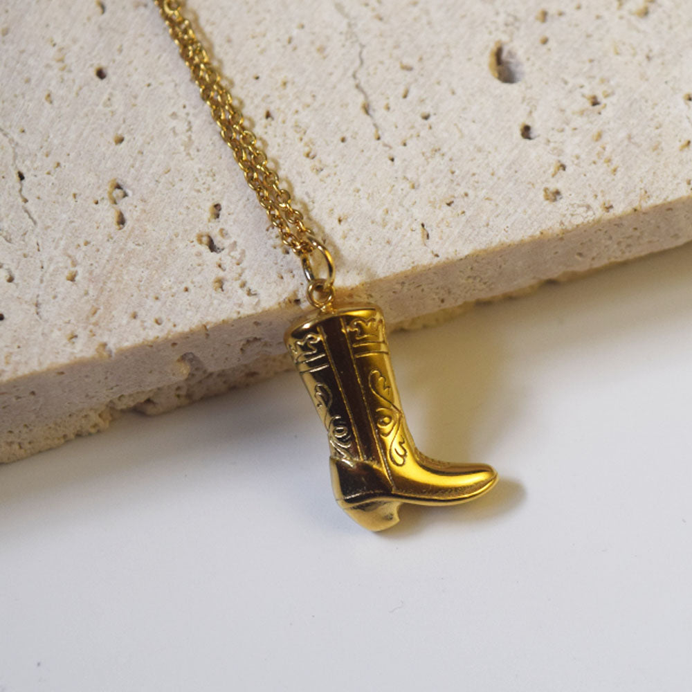 Fashion Hip Hop Men Necklace stainless steel with fine gold plated long boot pedant necklace for women jewelry