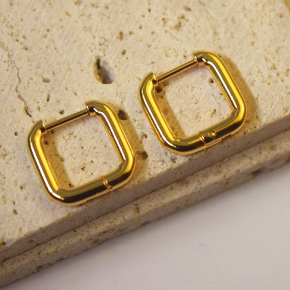 waterproof tarnish free designer inspired stainless steel square tube hoop huggie geometric earring jewelry earrings