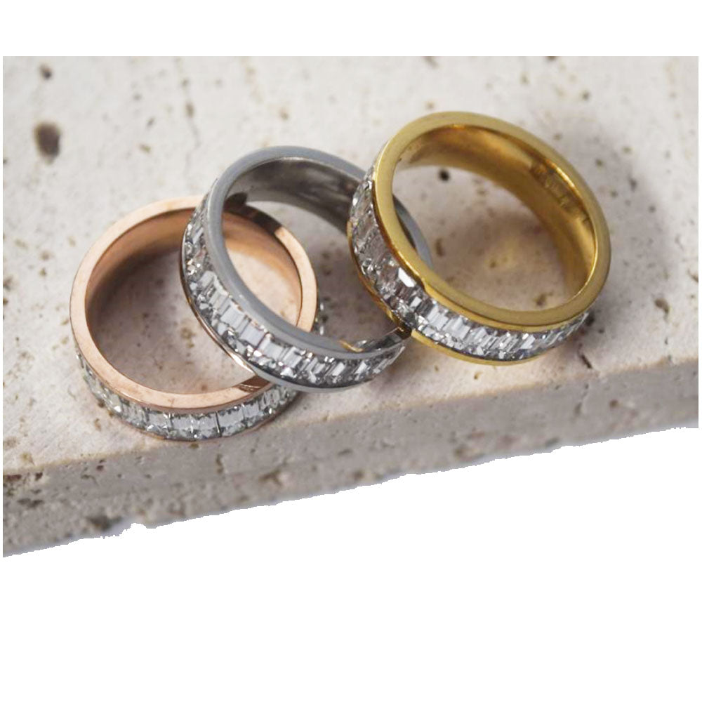 fashion chic party wedding stainless steel gold plated zircon beads inlay middle finger ring unisex for men and women