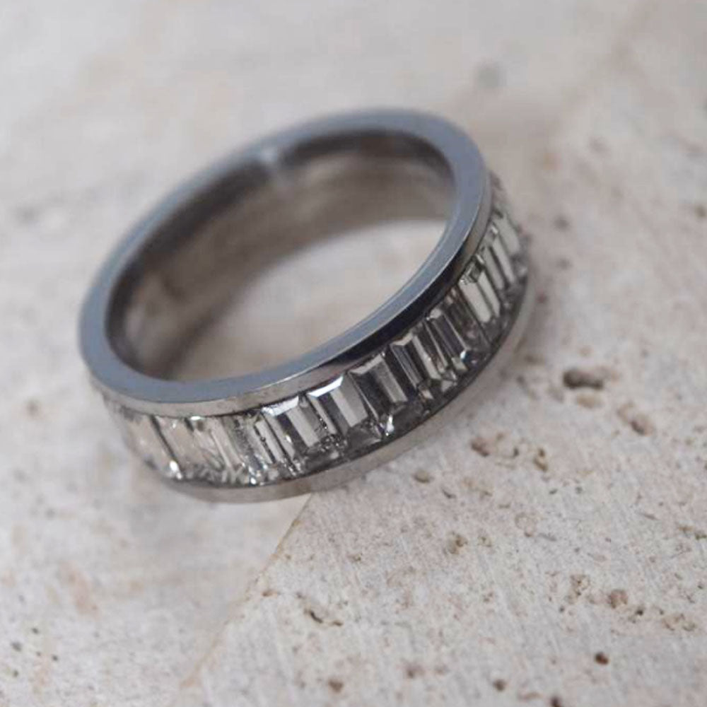 fashion chic party wedding stainless steel gold plated zircon beads inlay middle finger ring unisex for men and women
