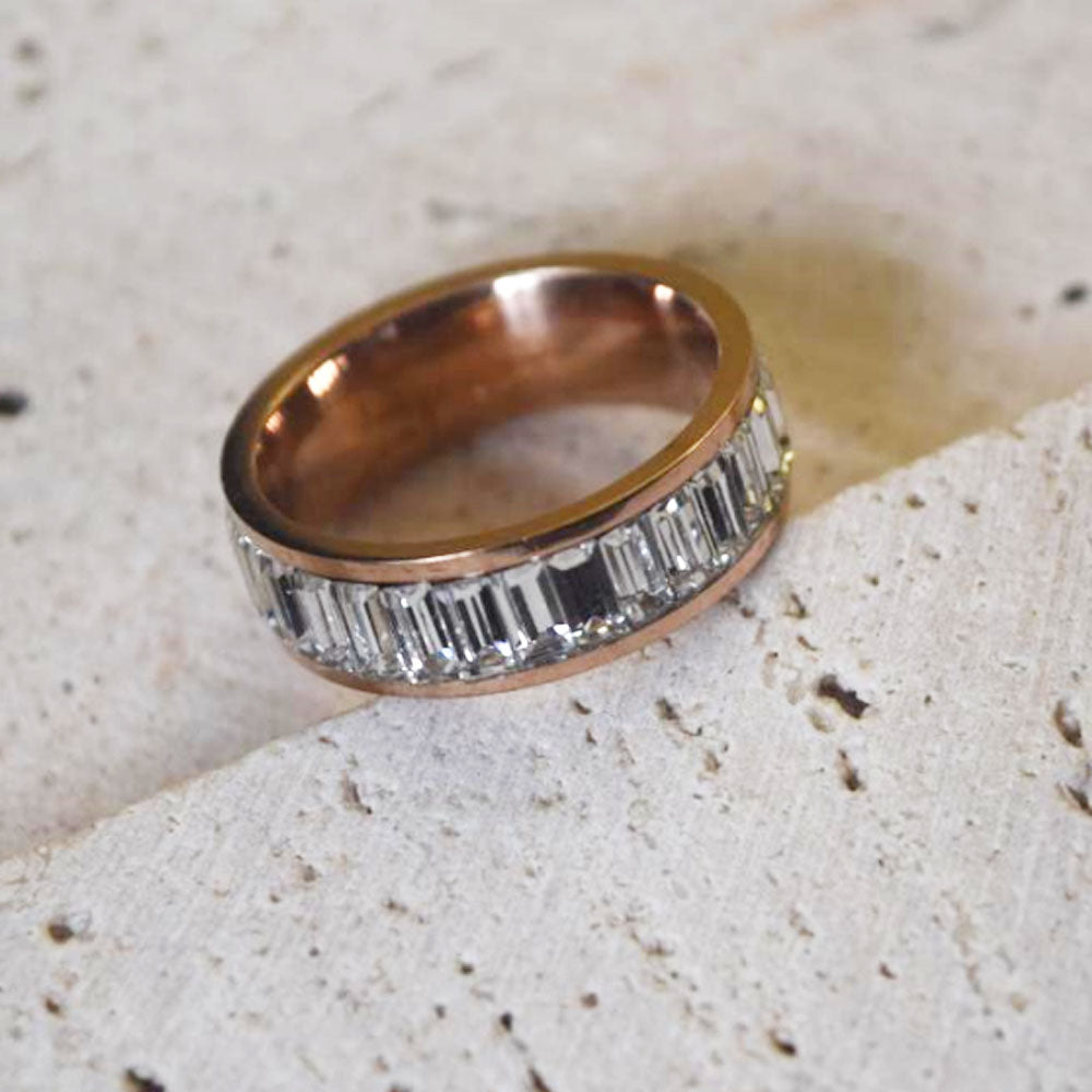 fashion chic party wedding stainless steel gold plated zircon beads inlay middle finger ring unisex for men and women