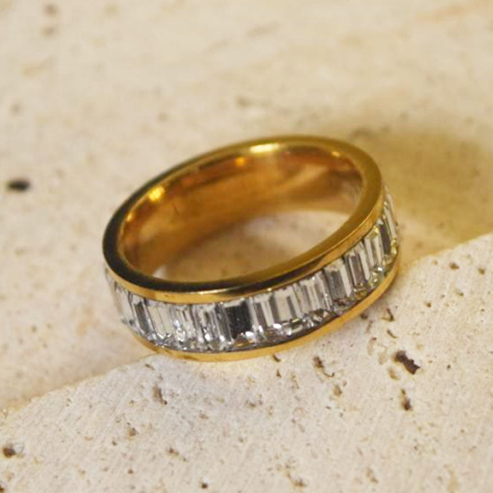fashion chic party wedding stainless steel gold plated zircon beads inlay middle finger ring unisex for men and women