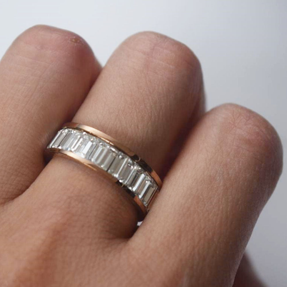fashion chic party wedding stainless steel gold plated zircon beads inlay middle finger ring unisex for men and women