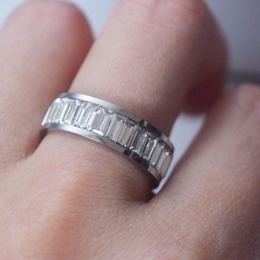 fashion chic party wedding stainless steel gold plated zircon beads inlay middle finger ring unisex for men and women