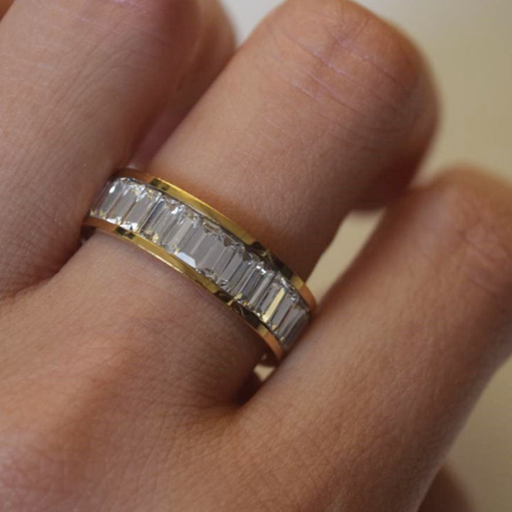fashion chic party wedding stainless steel gold plated zircon beads inlay middle finger ring unisex for men and women