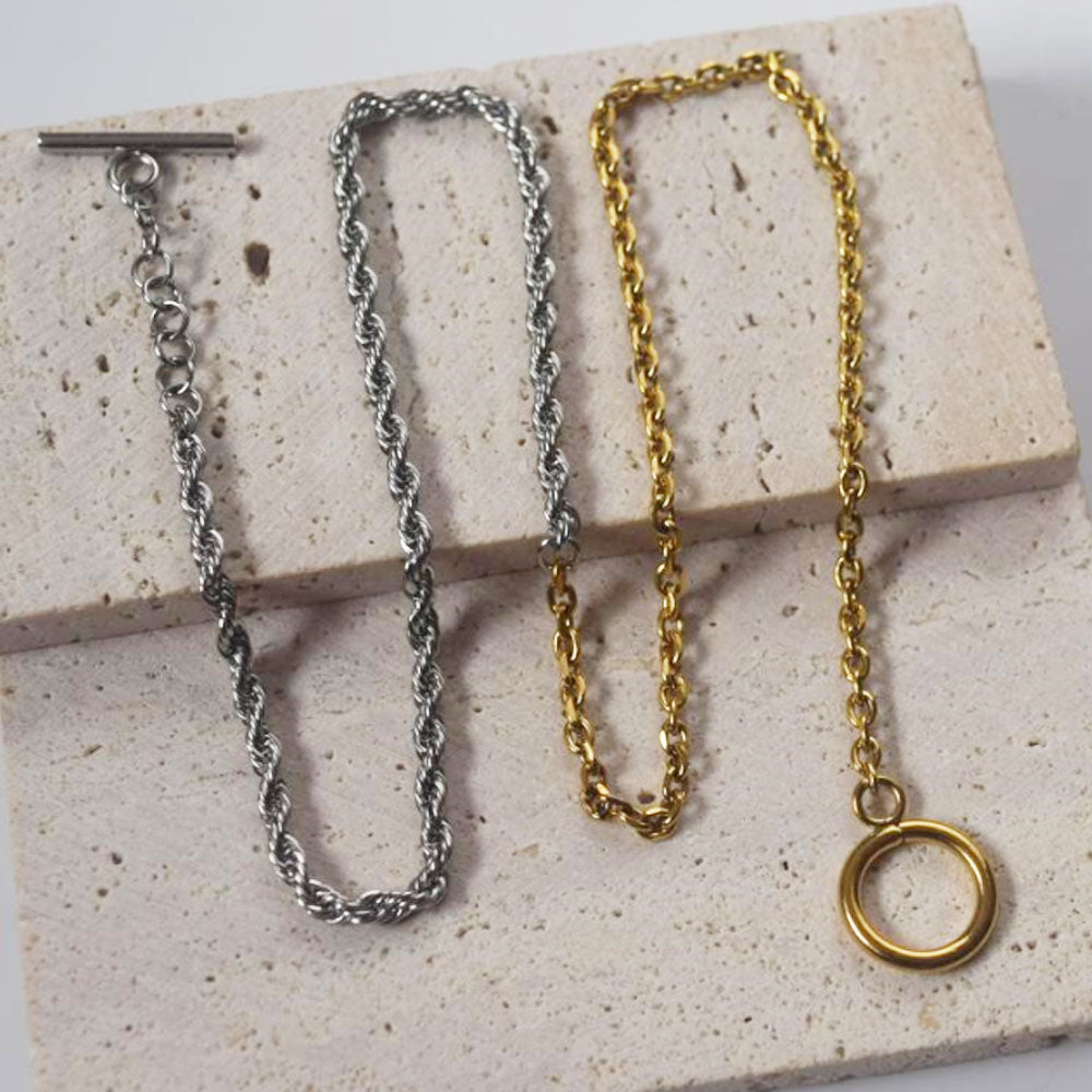 fashion chic stainless steel half gold half silver chain necklace twist and cuban chain jewelry OT clasp unisex women and men