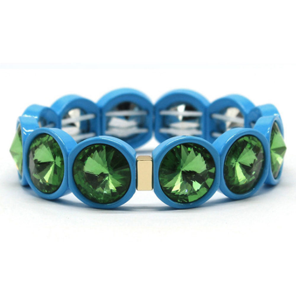 handmade women fashion elastic alloy enamel stretch rainbow metal glass tile bracelet adjustable jewelry